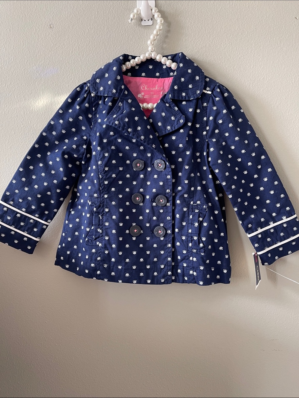 Cherokee Navy White Polka Dot Girls' Pea Coat